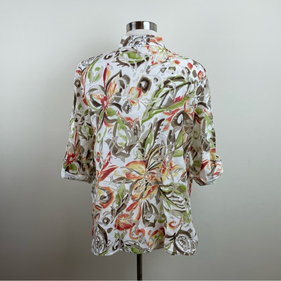Alfred Dunner Floral White Green Orange Button Front Top Women Size 16W - Picture 6 of 6